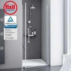 Duschtür Alexa Style 2.0 Drehtür In Nische Von Schulte, 5 Mm Sicherheitsglas (ESG) Klar Hell Inkl. Fixil Beschichtung, Profilfarbe: Alu Natur,inkl. Stabilisationsbügel, 90 X 192 Cm