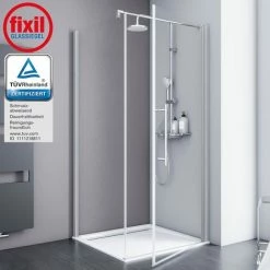 Duschkabine Alexa Style 2.0 Drehtür Inkl. Seitenwand Von Schulte, 5 Mm Sicherheitsglas (ESG) Klar Hell Inkl. Fixil Beschichtung, Profilfarbe: Alu Natur, Inkl. Stabilisationsbügel, 90 X 90 X 192 Cm