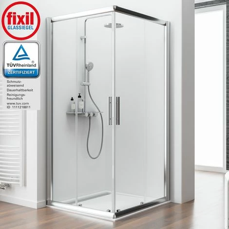 Duschkabine Kristall/Trend Eckeinstieg II von Schulte, 6 mm Sicherheitsglas (ESG) Klar hell inkl. fixil Beschichtung, Profilfarbe: Chromoptik, 80 x 80 x 185 cm Duschkabine Kristall/Trend Eckeinstieg II Von Schulte, 6 Mm Sicherheitsglas (ESG) Klar Hell Inkl. Fixil Beschichtung, Profilfarbe: Chromoptik, 80 X 80 X 185 Cm -SCHULTE Shop 20414875 1