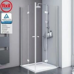 Duschkabine Alexa Style 2.0 Drehfalttür Als Eckeinstieg Von Schulte, 5 Mm Sicherheitsglas (ESG) Klar Hell Inkl. Fixil Beschichtung, Profilfarbe: Alu Natur, 100 X 100 X 192 Cm