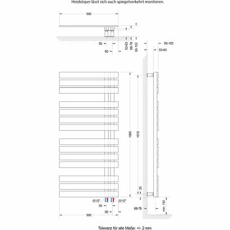 Schulte Badheizkörper Breda, Flacher Designheizkörper Mit Seitlich Versetztem Mittelanschluss, Stahl Pulverbeschichtet In Café Braun, 106 X 50 Cm 4 Schulte Badheizkörper Breda, Flacher Designheizkörper Mit Seitlich Versetztem Mittelanschluss, Stahl Pulverbeschichtet In Café Braun, 106 X 50 Cm – Bild 2