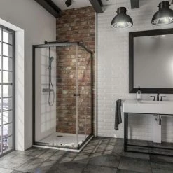 Schulte Duschkabine Sunny Eckeinstieg Mit Schiebetüren, Variabel Von 75 - 90 Cm, 180 Cm, Montage Auf Duschwanne Oder Fliese, Profilfarbe Mattschwarz, 4 Mm Sicherheitsglas (ESG) Klar Hell