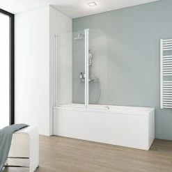 Badewannenfaltwand Komfort Teilgerahmt 2 -teilig Von Schulte, 3 Mm Sicherheitsglas (ESG) Klar Hell, Profilfarbe: Alpinweiß, Anschlag Standardmäßig Links,optional Rechts, 114 X 140 Cm