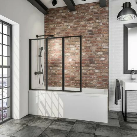 Schulte Badewannenaufsatz 3-teilig, Zur Klebemontage Ohne Bohren, Sicherheitsglas ESG Klar Hell, Profilfarbe: Matt Schwarz 3 Schulte Badewannenaufsatz 3-teilig, Zur Klebemontage Ohne Bohren, Sicherheitsglas ESG Klar Hell, Profilfarbe: Matt Schwarz