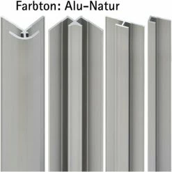 Verkleidungsplatte DecoDesign Zubehörset Von Schulte, Beinhaltet 2 Endprofile, 1 Eckverbinder In Ecke, 1 Flächenverbinder, 255cm, Set In Alu Natur