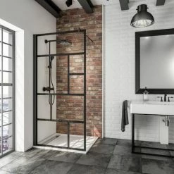 Schulte Walk In Dusche Alexa Style 2.0, ESG Sicherheitsglas Dekor Atelier, Profilfarbe: Schwarz, Größe 100 X 200 Cm