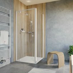 Schulte Duschkabine Drehtür Inkl. Seitenwand Trend 2.0, Größe: 80 X 80 Cm, Höhe: 200 Cm, Profilfarbe: Mattweiß, Sicherheitsglas: Klar Hell