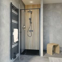 Schulte Duschkabine Drehtür In Nische Trend 2.0, Größe: 100 Cm, Höhe: 200 Cm, Profilfarbe: Mattschwarz, Sicherheitsglas: Klar Hell -SCHULTE Shop 60286318 2