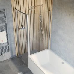 Schulte Duschkabine Drehtür Inkl. Verkürzte Seitenwand Trend 2.0, Größe: 90 X 90 Cm, Höhe 200 Cm, Profilfarbe: Alu Natur, Sicherheitsglas: Klar Hell