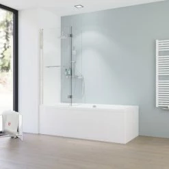 Schulte Badewannenfaltwand 2-teilig Inkl. Handtuchhalter New Style, ESG Sicherheitsglas 5 Mm Klar Hell Inkl. Fixil-Beschichtung, 112 X 150 Cm, Profilfarbe: Chromoptik