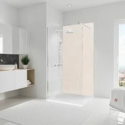 Schulte DecoDesign Duschrückwand, Wandverkleidung Aus 3mm Aluminium- Verbundplatte Als Fugenloser Fliesenersatz, Dekor: Putzoptik- Beige, Größe: 100 X 210 Cm