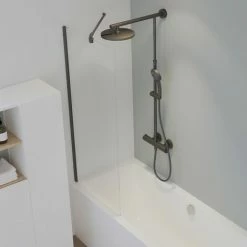 Schulte Badewannenaufsatz Feststehend, 5mm Sicherheitsglas ESG Klar Hell, Größe: 70 X 140 Cm, Profilfarbe: Mattschwarz