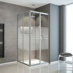 Schulte Duschkabine Sunny Variabler Eckeinstieg Mit Schiebetüren, 3mm Sicherheitsglas ESG Dekor Querstreifen, Größe: Variabel 80 - 90 Cm, Profilfarbe: Alu Natur