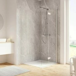 Schulte Duschwand Walk In Mit Dreh-Falt- Element, 6 Mm ESG Sicherheitsglas Klar Hell, Profilfarbe: Alu Natur, Größe: 100 X 200 Cm, Anschlag Rechts