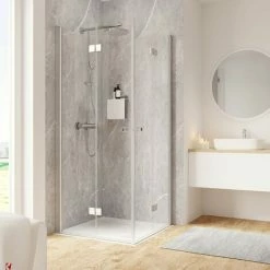 Schulte Drehfalttür Als Eckeinstieg Garant 2.0, 6 Mm ESG Sicherheitsglas Klar Hell, Größe: 90 X 90 X 200 Cm, Profilfarbe: Alu Natur