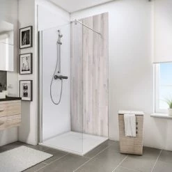 Schulte DecoDesign Duschrückwand, Wandverkleidung Aus 3mm Aluminium-Verbundplatte Als Fugenfreier Fliesenersatz, Dekor Eiche Hell Geklärt, Größe: 100 X 210 Cm